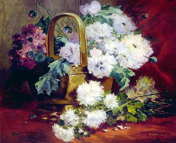 Eugene Henri Cauchois Still Life of Flowers in a Basket